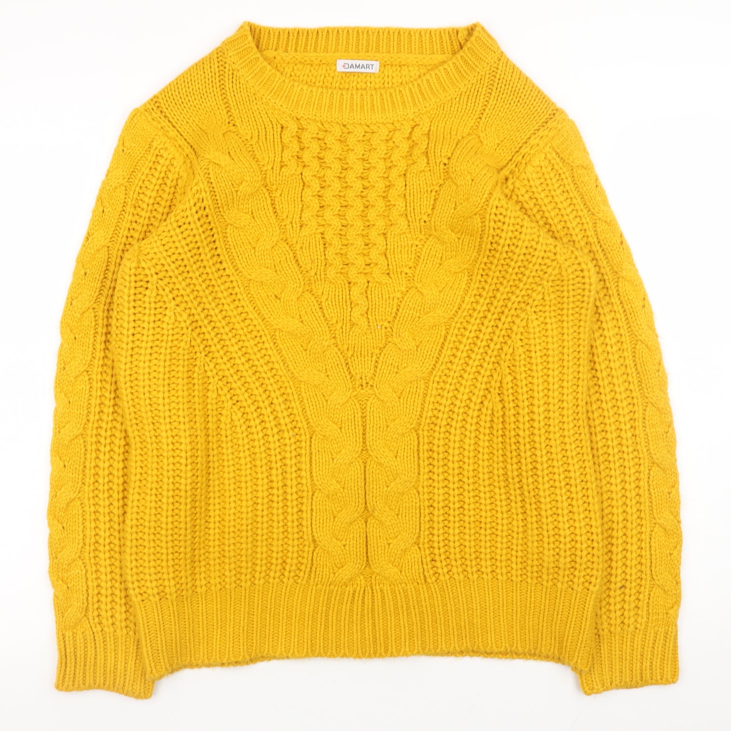 Damart Women’s Yellow Chunky Knit Acrylic Jumper M 14/16 Crew Neck