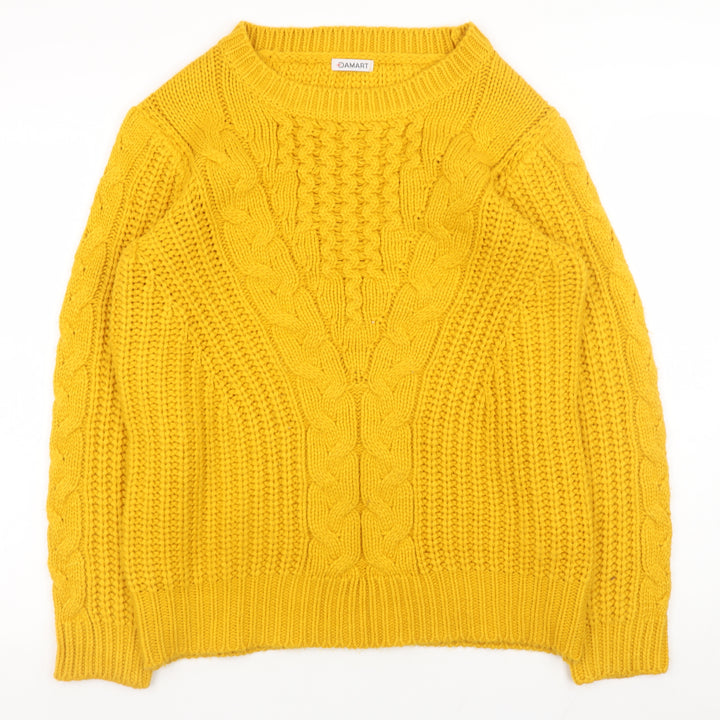 Damart Women’s Yellow Chunky Knit Acrylic Jumper M 14/16 Crew Neck