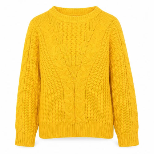 Damart Women’s Yellow Chunky Knit Acrylic Jumper M 14/16 Crew Neck