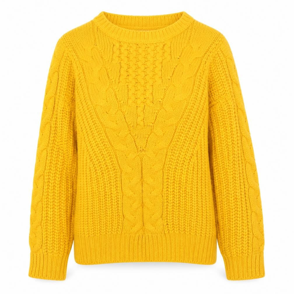 Damart Women’s Yellow Chunky Knit Acrylic Jumper M 14/16 Crew Neck