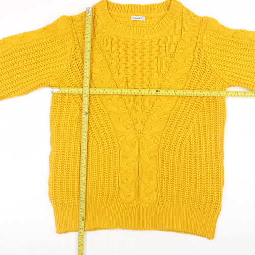 Damart Women’s Yellow Chunky Knit Acrylic Jumper M 14/16 Crew Neck