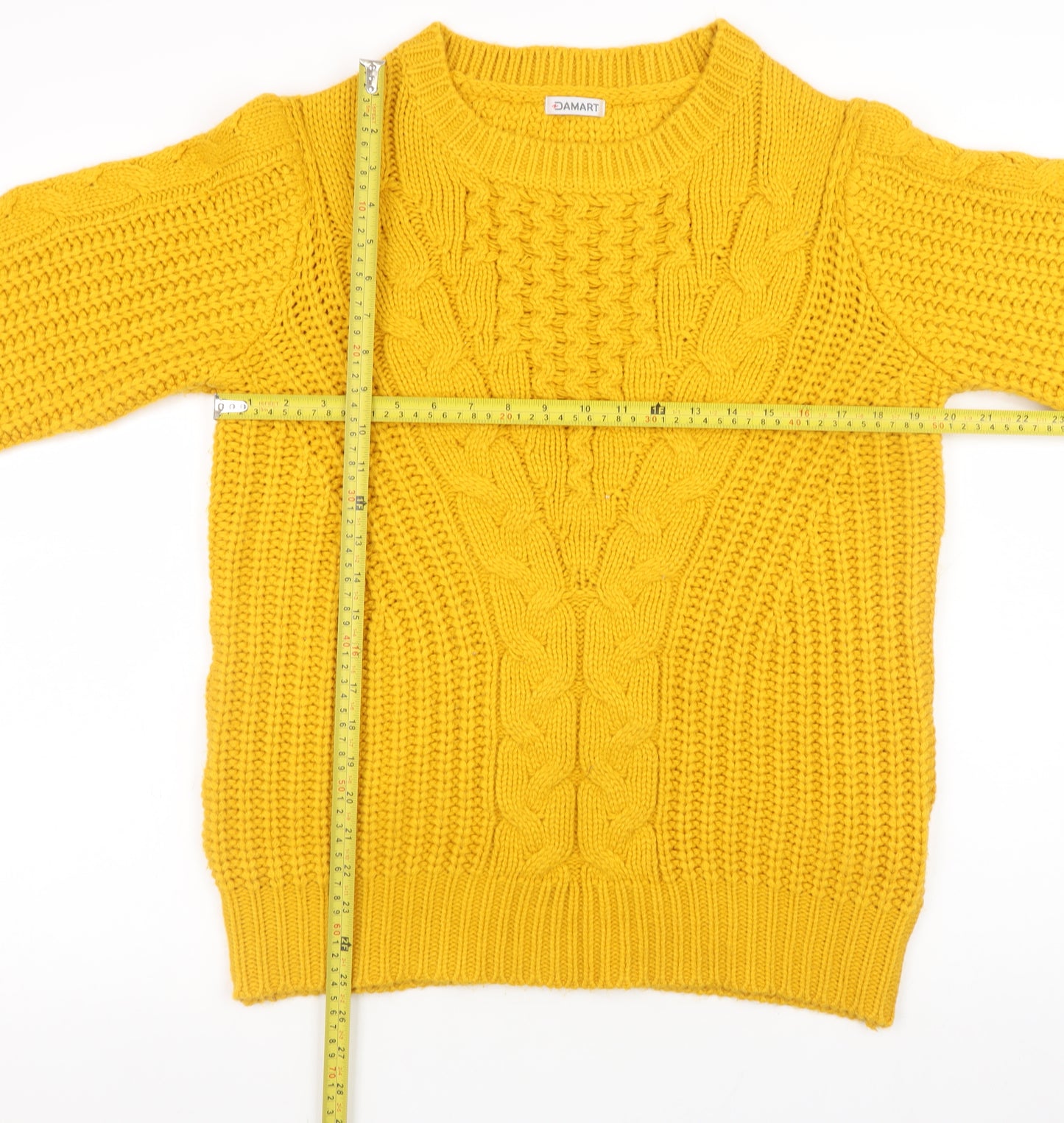 Damart Women’s Yellow Chunky Knit Acrylic Jumper M 14/16 Crew Neck