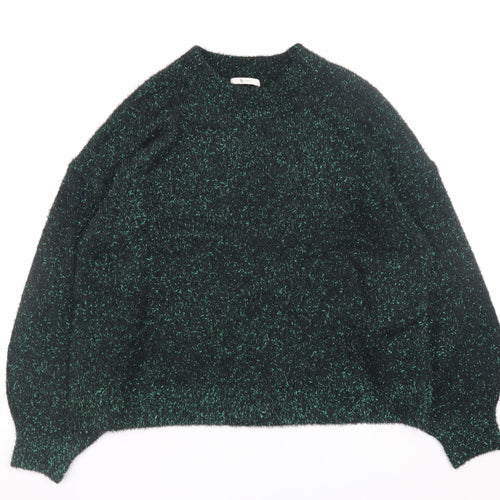 Tu Women Green Glitter Knit Relaxed Pullover Jumper Size 14