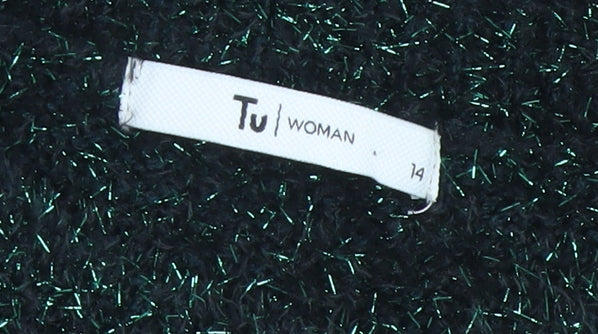 Tu Women Green Glitter Knit Relaxed Pullover Jumper Size 14