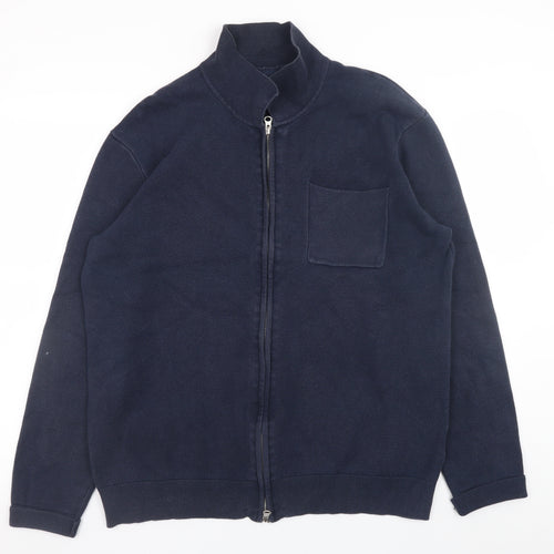 INDICODE Men’s Blue Full Zip Cotton Knit Jumper XL High Neck