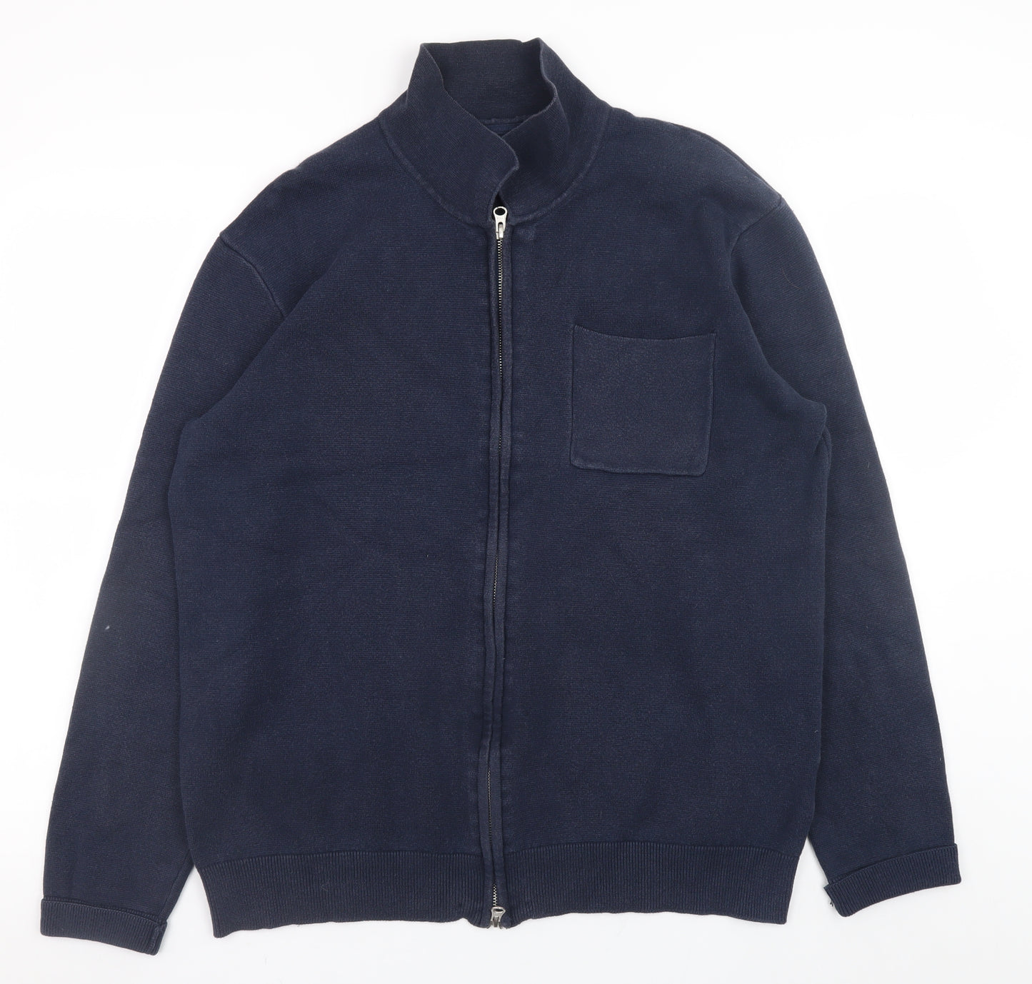 INDICODE Men’s Blue Full Zip Cotton Knit Jumper XL High Neck
