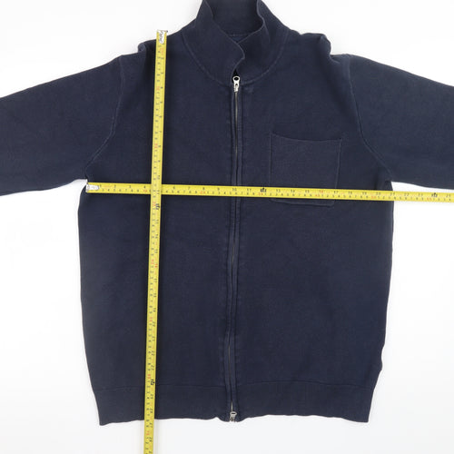 INDICODE Men’s Blue Full Zip Cotton Knit Jumper XL High Neck