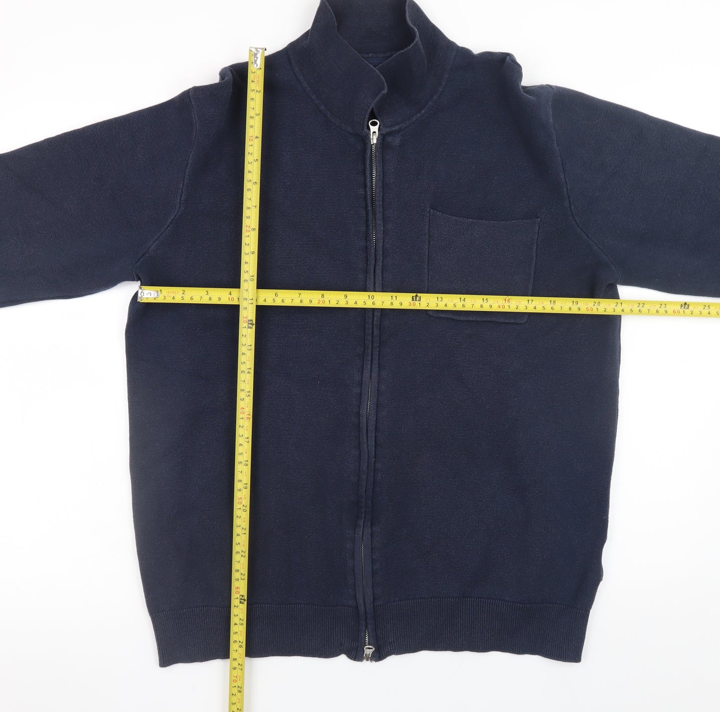 INDICODE Men’s Blue Full Zip Cotton Knit Jumper XL High Neck
