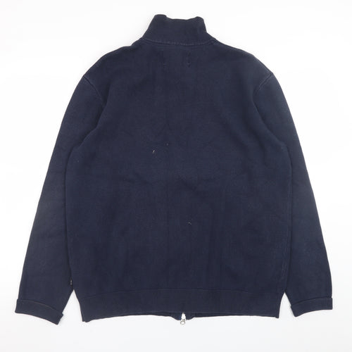 INDICODE Men’s Blue Full Zip Cotton Knit Jumper XL High Neck