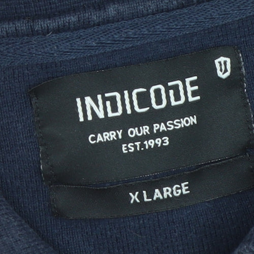 INDICODE Men’s Blue Full Zip Cotton Knit Jumper XL High Neck