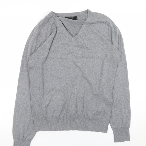 Next Men Grey V-Neck Cotton Cashmere Jumper Size S