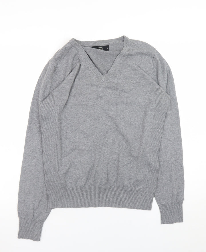 Next Men Grey V-Neck Cotton Cashmere Jumper Size S