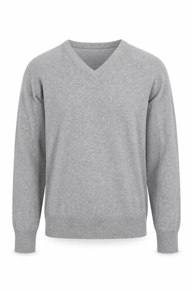 Front view of Next Men Grey V-Neck Cotton Cashmere Jumper, size S