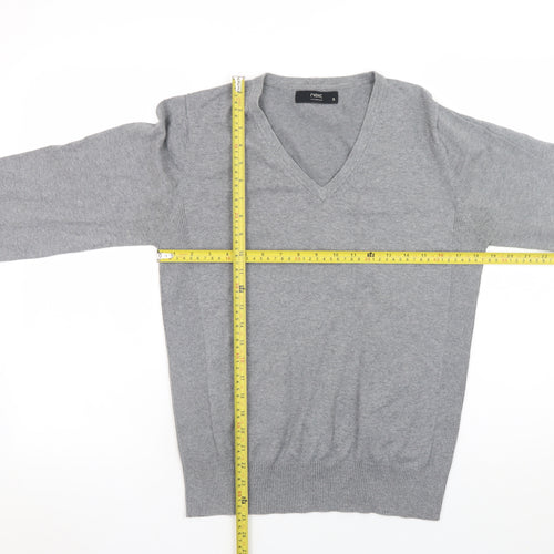 Next Men Grey V-Neck Cotton Cashmere Jumper Size S