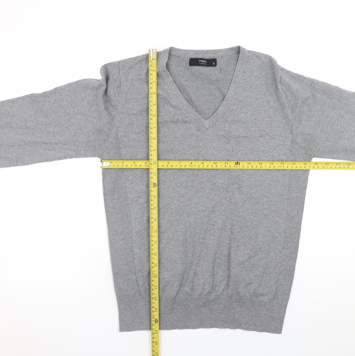 Next Men Grey V-Neck Cotton Cashmere Jumper Size S