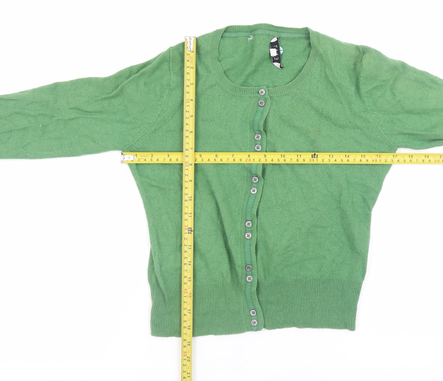 EAST Womens Green Lambswool Blend Button Cardigan Size 10