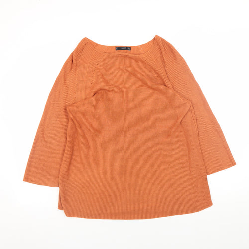 Mango Women Orange Cotton Boat Neck 3/4 Sleeve Pullover Jumper Size 12