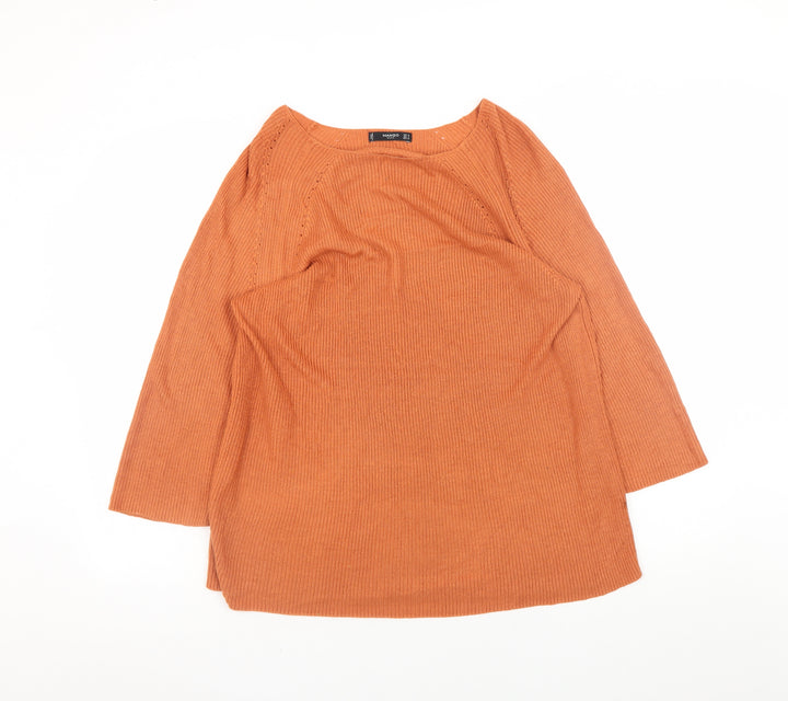 Mango Women Orange Cotton Boat Neck 3/4 Sleeve Pullover Jumper Size 12