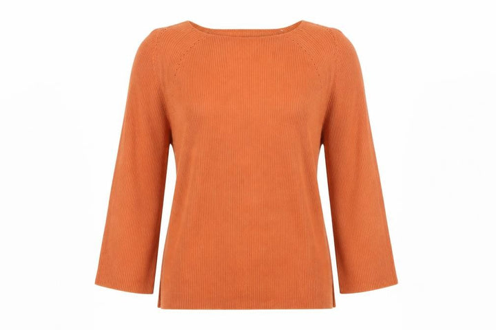 Mango Women Orange Cotton Boat Neck 3/4 Sleeve Pullover Jumper Size 12
