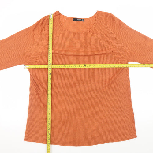 Mango Women Orange Cotton Boat Neck 3/4 Sleeve Pullover Jumper Size 12