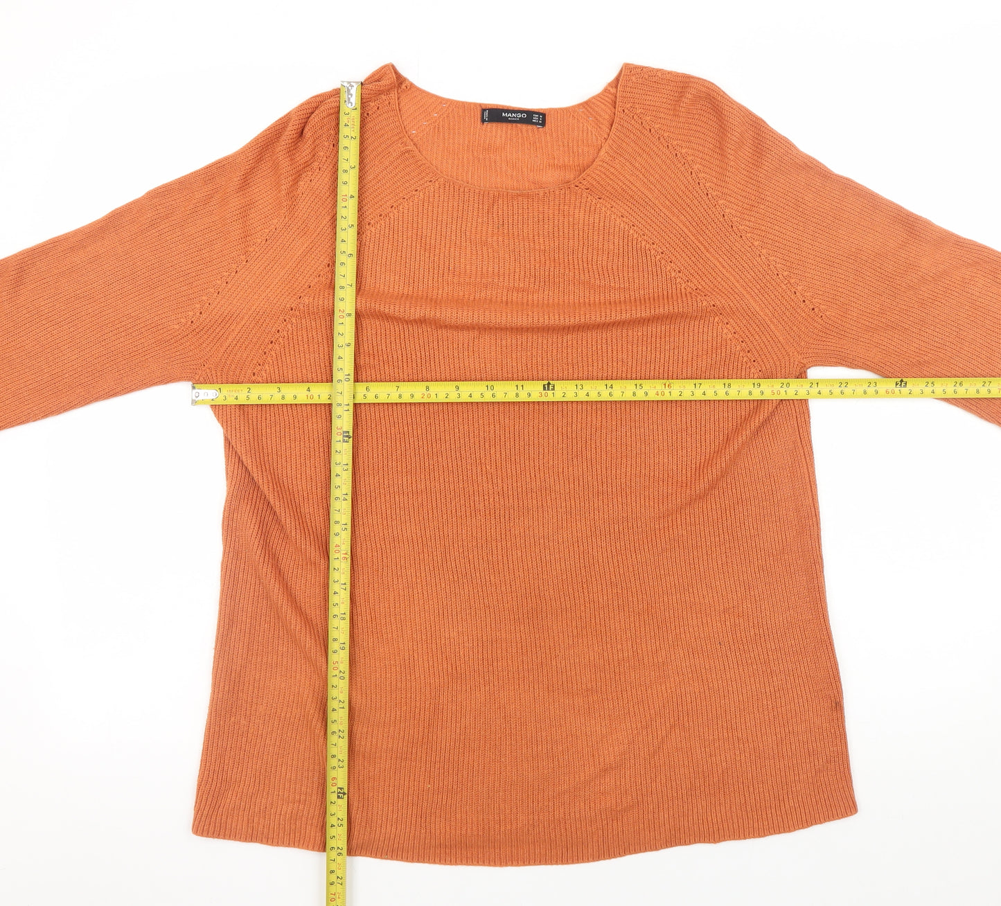 Mango Women Orange Cotton Boat Neck 3/4 Sleeve Pullover Jumper Size 12
