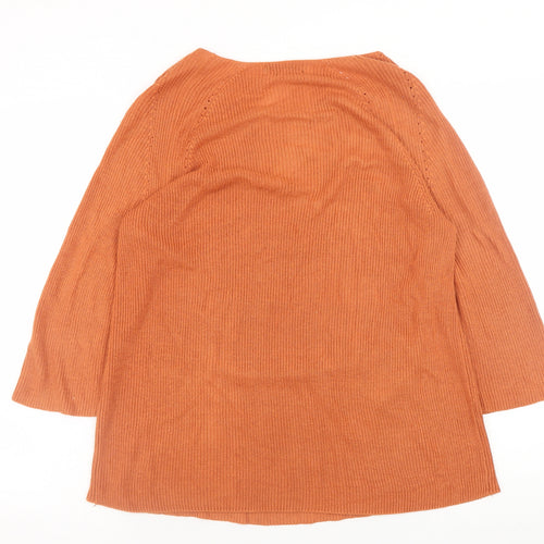 Mango Women Orange Cotton Boat Neck 3/4 Sleeve Pullover Jumper Size 12