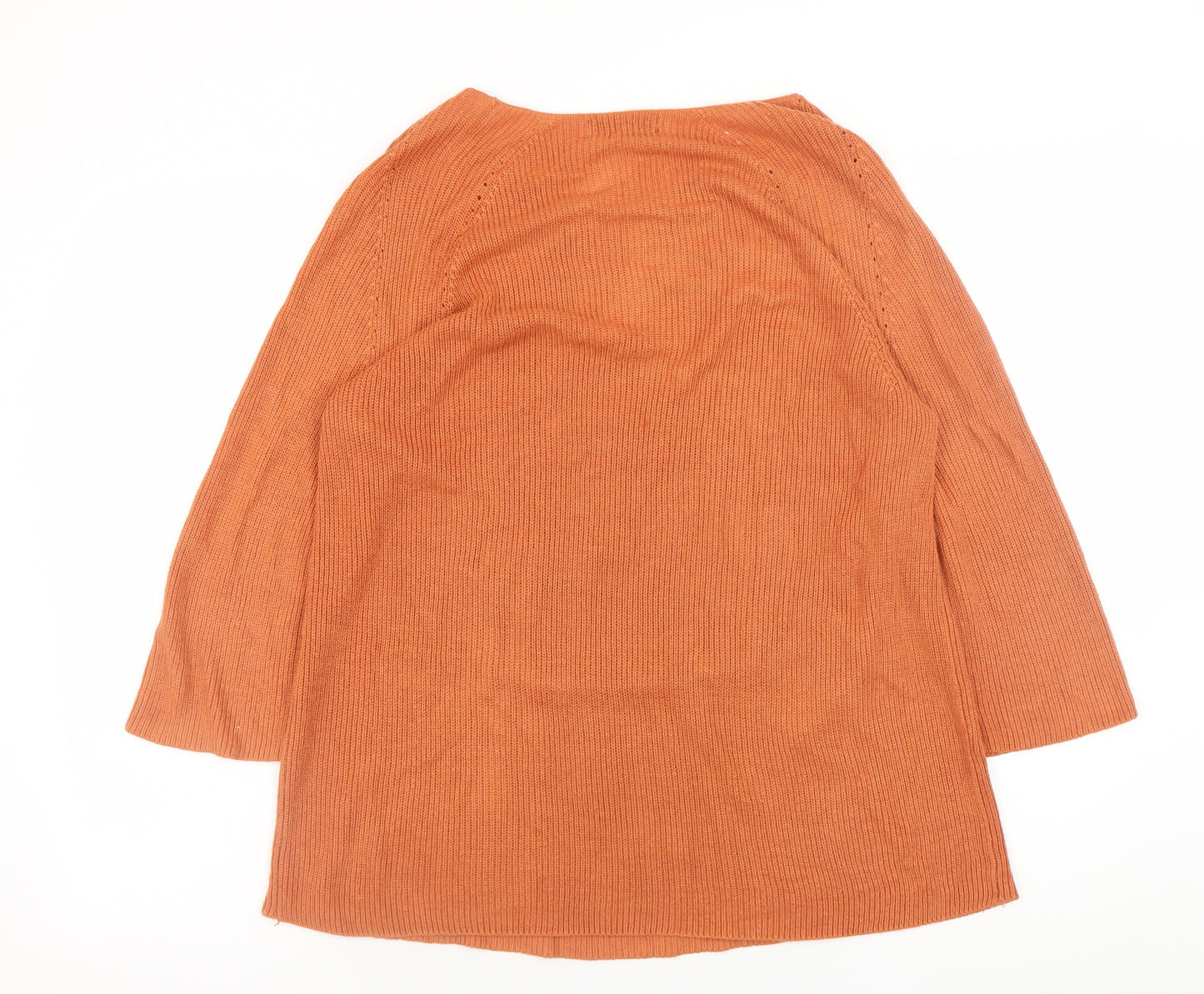 Mango Women Orange Cotton Boat Neck 3/4 Sleeve Pullover Jumper Size 12