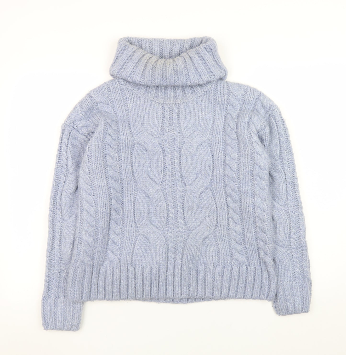 Tu Women Blue Cable-Knit Roll Neck Chunky Jumper Size S