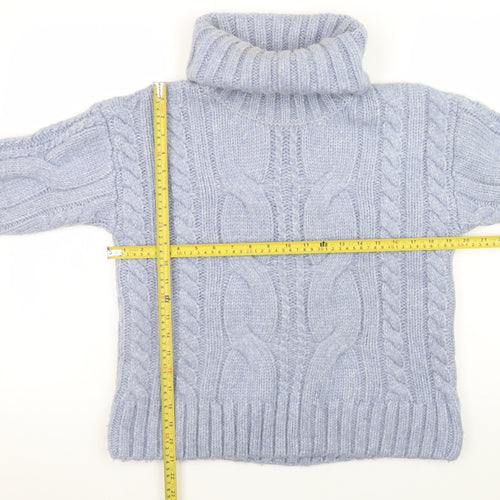 Tu Women Blue Cable-Knit Roll Neck Chunky Jumper Size S