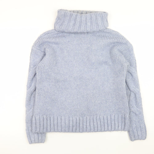 Tu Women Blue Cable-Knit Roll Neck Chunky Jumper Size S
