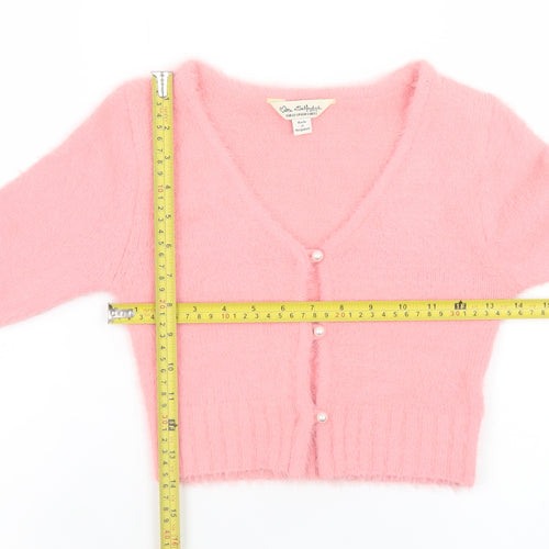 Miss Selfridge Women's Pink V-Neck Cropped Knit Cardigan 2XS