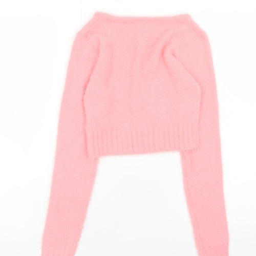 Miss Selfridge Women's Pink V-Neck Cropped Knit Cardigan 2XS
