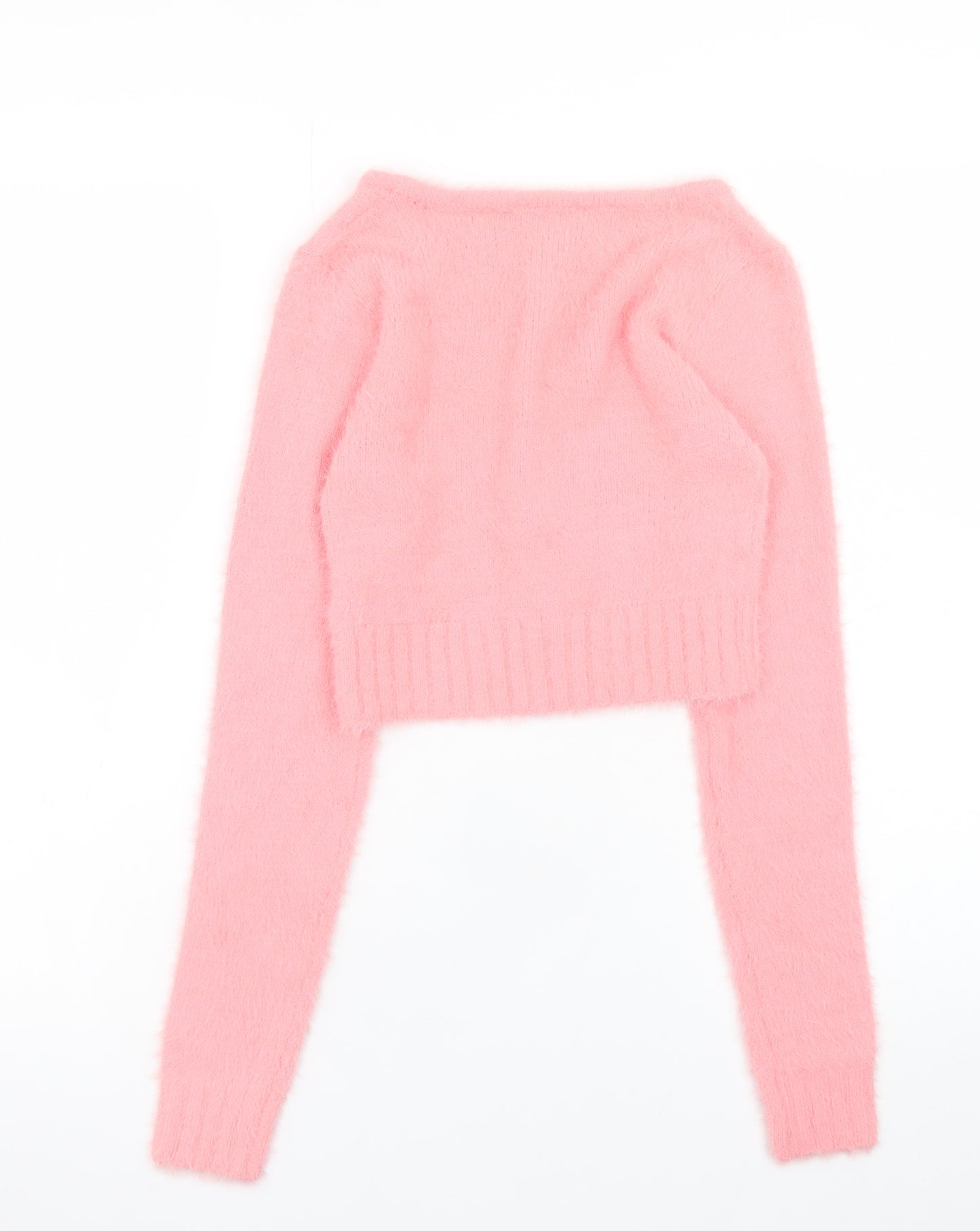 Miss Selfridge Women's Pink V-Neck Cropped Knit Cardigan 2XS