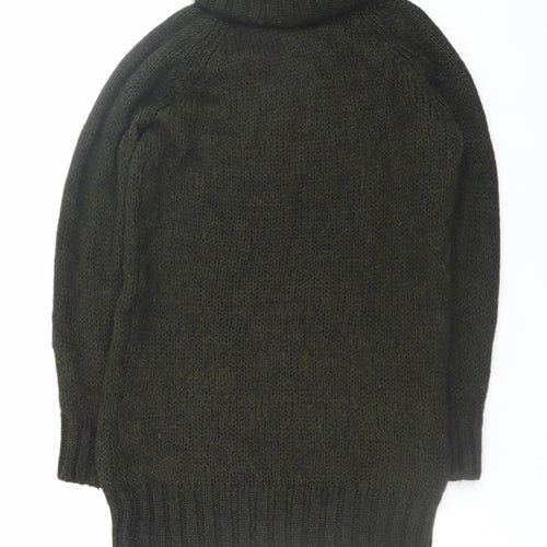 Zara Women Green Mohair Blend Roll Neck Jumper Dress Size 12