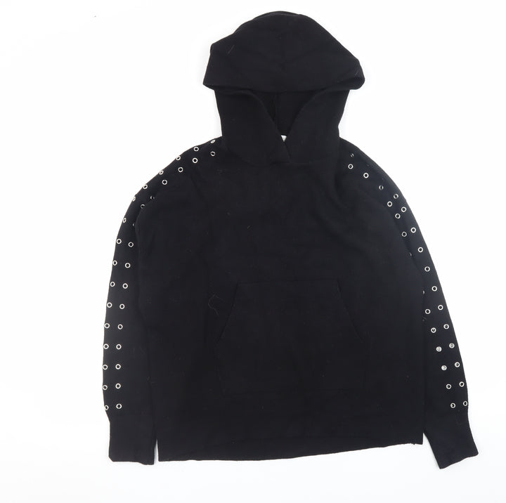Zara Women Black Eyelet Hooded Knit Jumper Size S