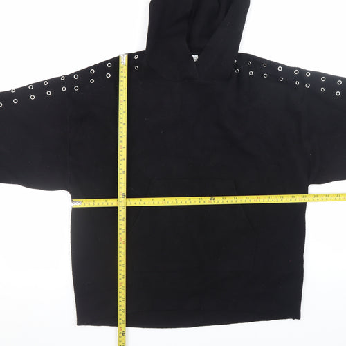 Zara Women Black Eyelet Hooded Knit Jumper Size S
