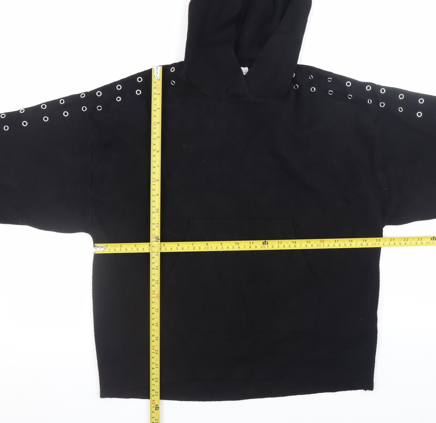 Zara Women Black Eyelet Hooded Knit Jumper Size S