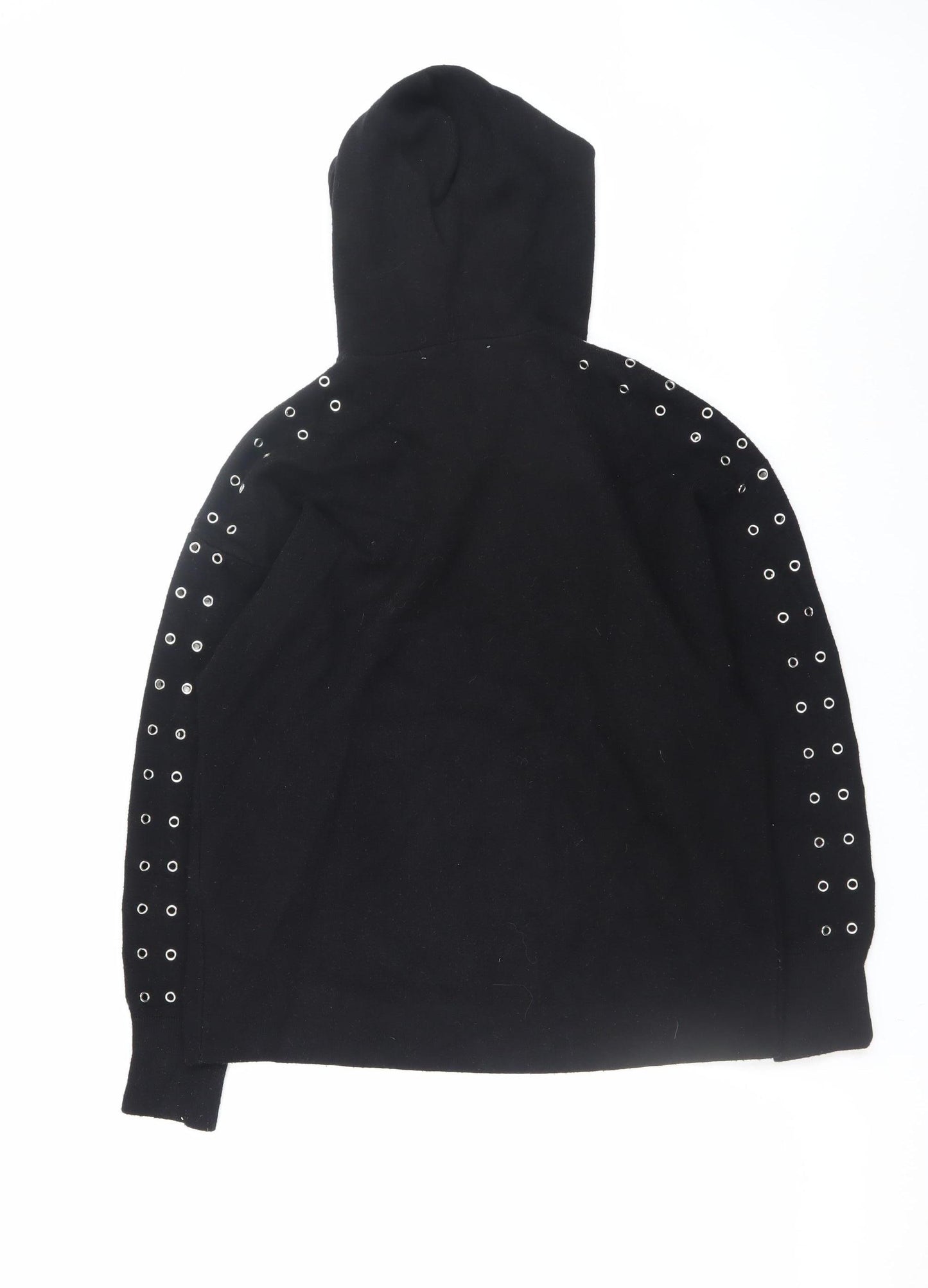 Zara Women Black Eyelet Hooded Knit Jumper Size S