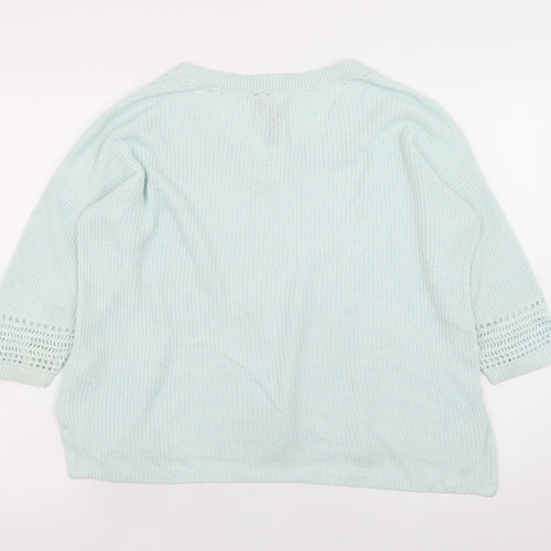 Lands' End Women's Blue Petite Linen Cotton V-Neck 3/4 Sleeve Jumper Size M