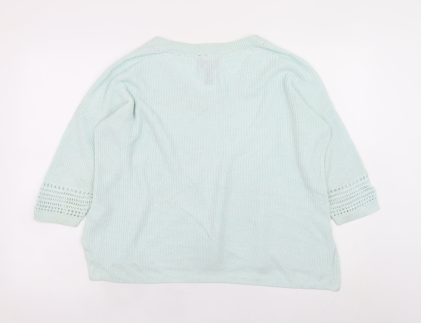 Lands' End Women's Blue Petite Linen Cotton V-Neck 3/4 Sleeve Jumper Size M