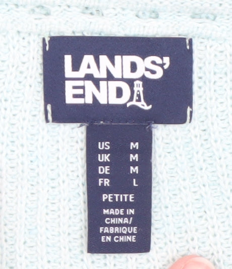 Lands' End Women's Blue Petite Linen Cotton V-Neck 3/4 Sleeve Jumper Size M