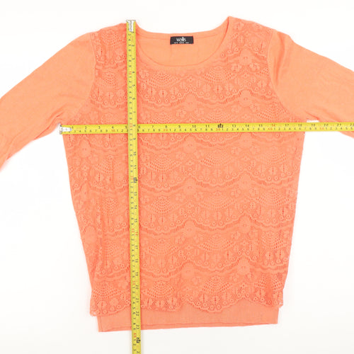 Wallis Women’s Orange Lace Knit 3/4 Sleeve Scoop Neck Jumper Size 10