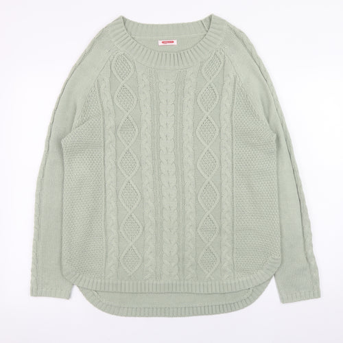 Damart Women Green Cable-Knit Crew Neck Long Sleeve Pullover Jumper Size M