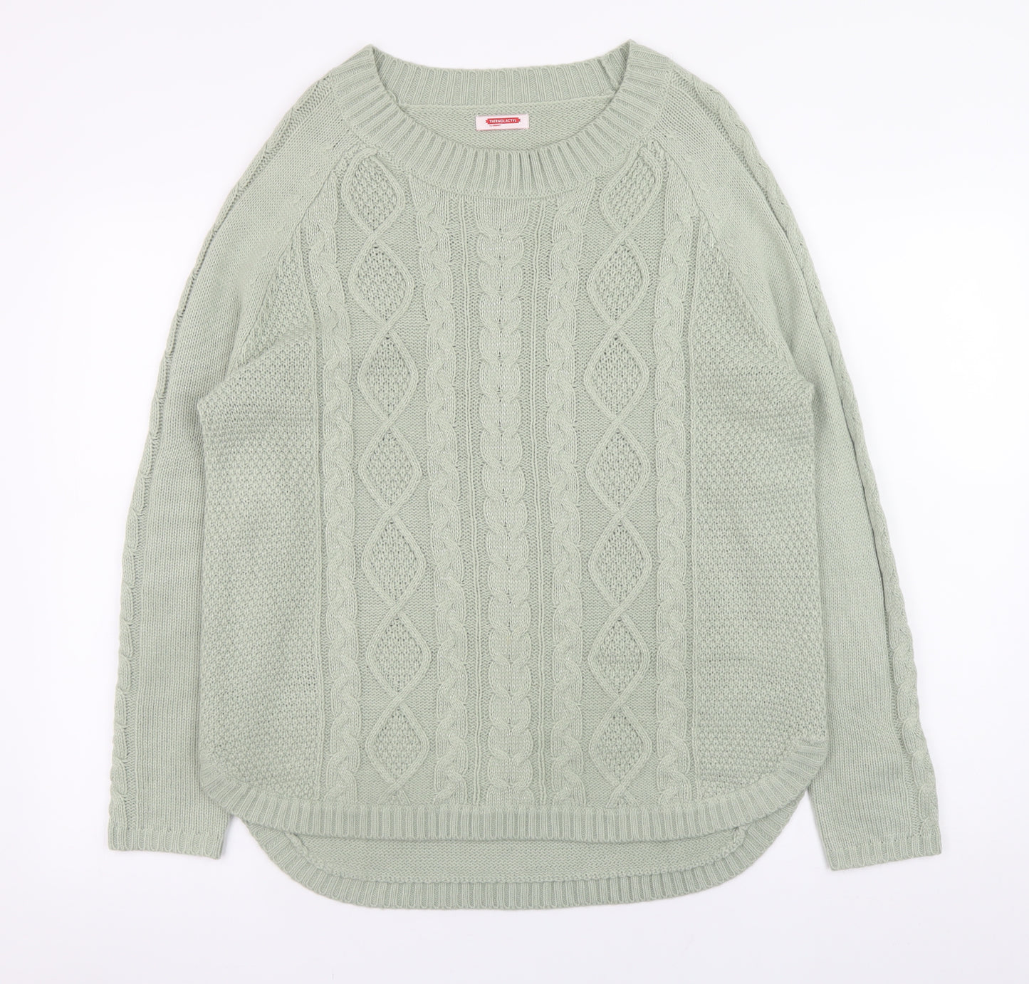 Damart Women Green Cable-Knit Crew Neck Long Sleeve Pullover Jumper Size M