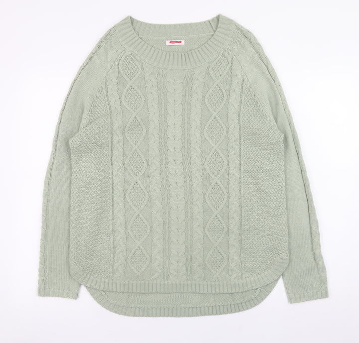Damart Women Green Cable-Knit Crew Neck Long Sleeve Pullover Jumper Size M