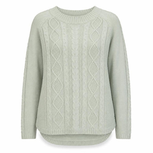 Damart Women Green Cable-Knit Crew Neck Long Sleeve Pullover Jumper Size M