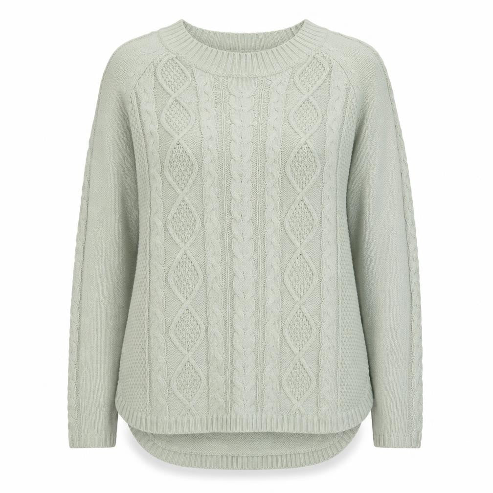 Damart Women Green Cable-Knit Crew Neck Long Sleeve Pullover Jumper Size M