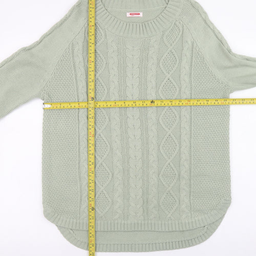 Damart Women Green Cable-Knit Crew Neck Long Sleeve Pullover Jumper Size M
