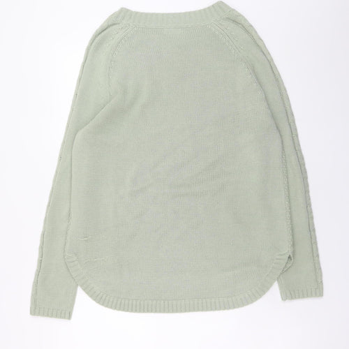 Damart Women Green Cable-Knit Crew Neck Long Sleeve Pullover Jumper Size M