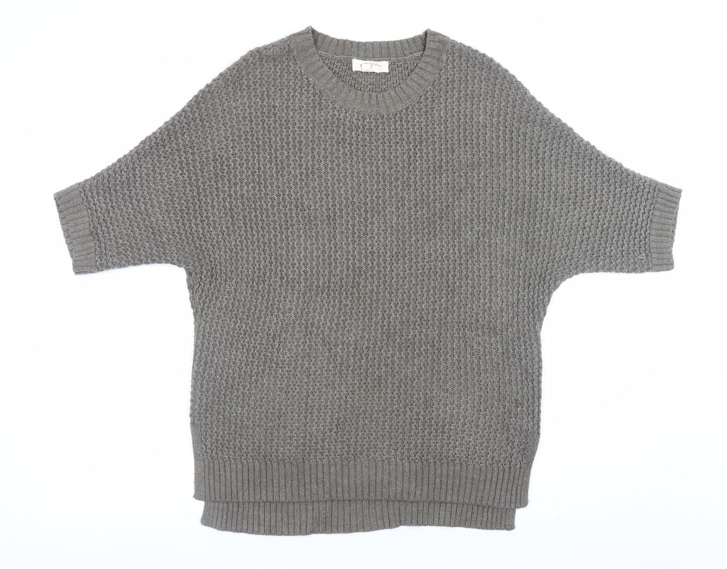 Fat Face Women Grey Short Sleeve Chunky Knit Jumper UK 10